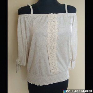Rue 21 Beige Cold Shoulder Knit Peasant Blouse Juniors M